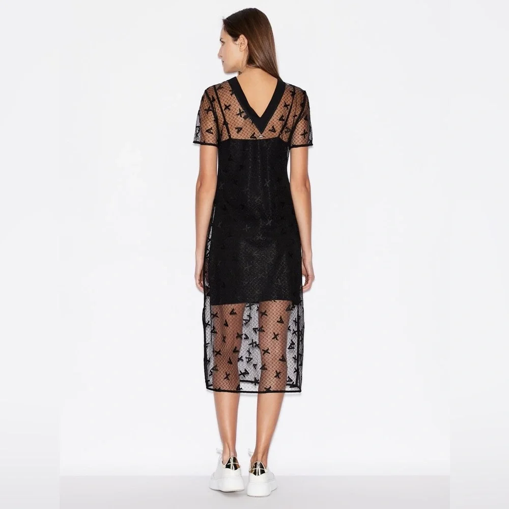 NWT Armani Exchange A/X Embroidered Black Mini / Midi Occasional Dress | Size 4 - Picture 3 of 7